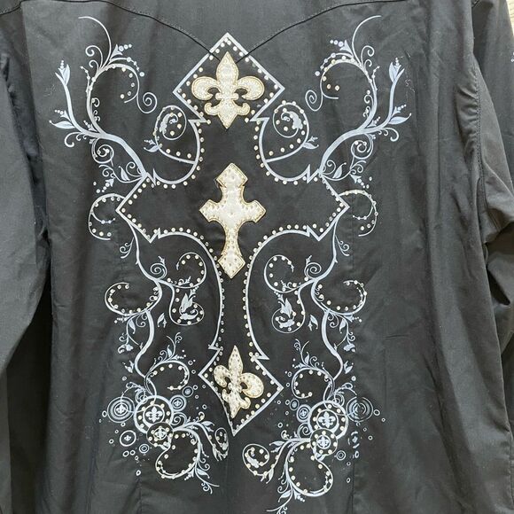 EL GENERAL WESTERN SHIRT IN BLACK WITH CROSS AND FLEUR DE LIS - Picture 6 of 8
